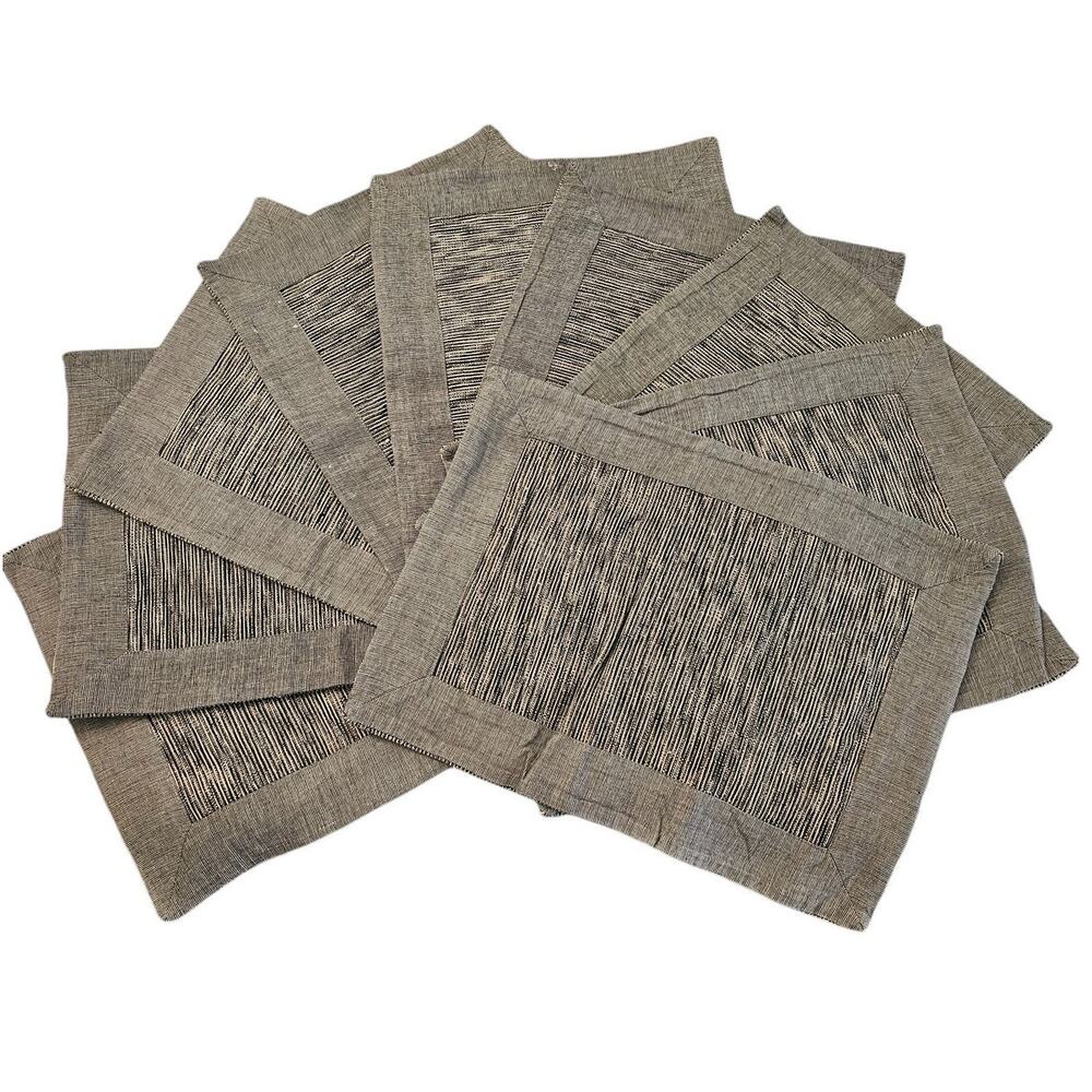 Set of 9 Table Placemats Textured Beige Gray
